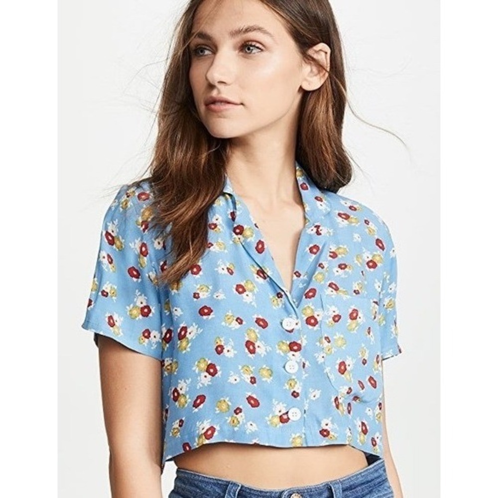 Faithfull The Brand Uma Jasmin Floral Shirt Womens 8 Blue Cropped Boho Cottage
